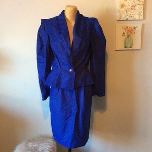 Byer Too! Vintage Womens Royal Blue Blazer w/Skirt Set Sz blazer 11, skirt 9